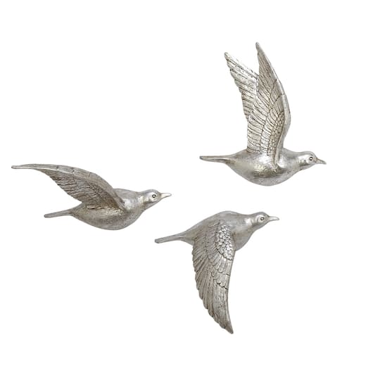 Silver Polystone Farmhouse Birds Wall Decor Set